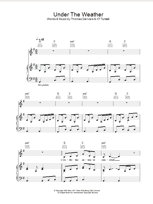 KT Tunstall Under The Weather sheet music notes and chords. Download Printable PDF.