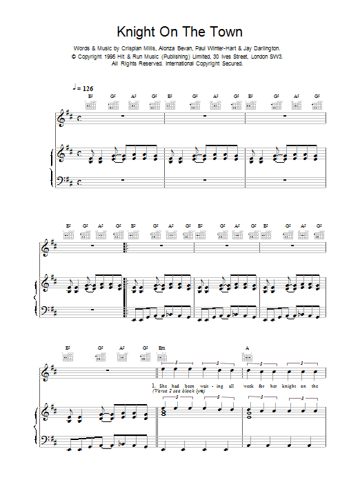 Kula Shaker Knight On The Town sheet music notes and chords - Download Printable PDF and start playing in minutes.