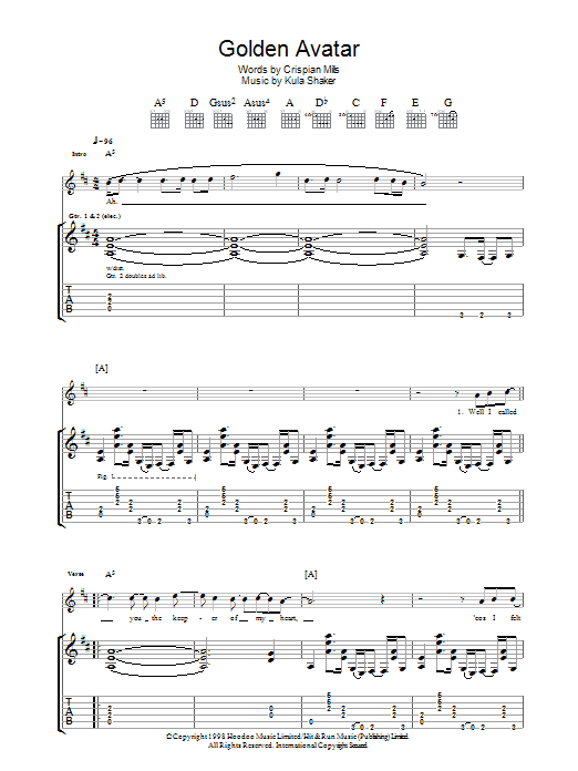 Kula Shaker Golden Avatar sheet music notes and chords. Download Printable PDF.