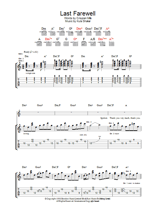 Learn to play Kula Shaker Last Farewell sheet music for Guitar Chords/Lyrics in minutes. Kula Shaker Last Farewell sheet music notes and chords. Download Printable PDF.
