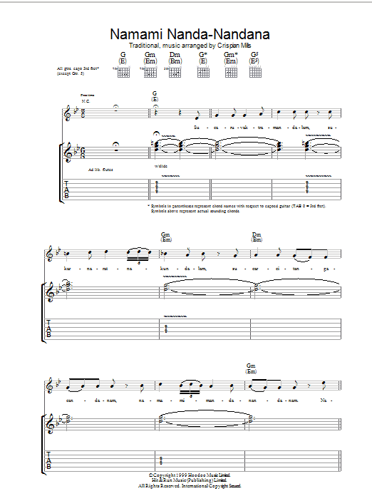 Kula Shaker Namami Nanda Nandana sheet music notes and chords. Download Printable PDF.