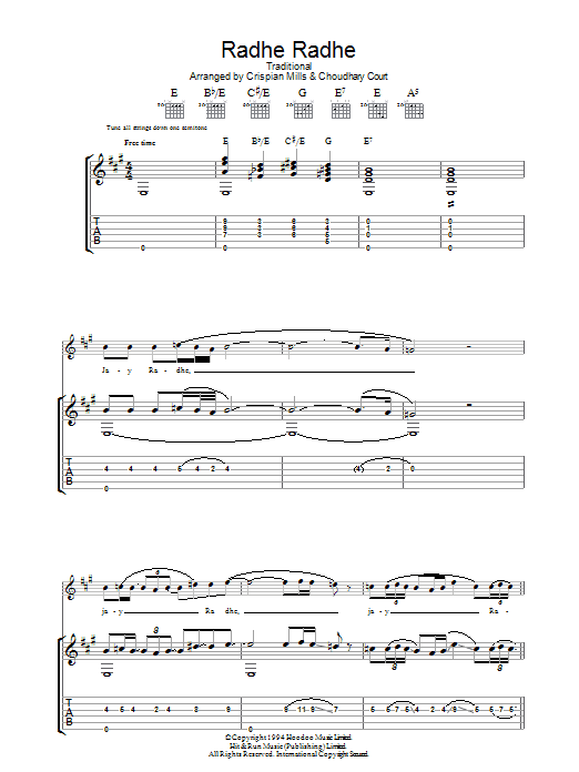 Kula Shaker Radhe Radhe sheet music notes and chords. Download Printable PDF.