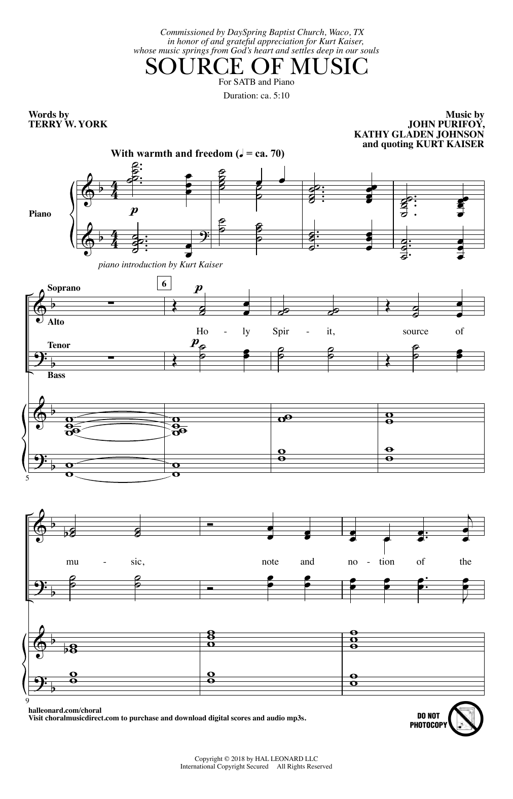 Kurt Kaiser Source Of Music sheet music notes and chords. Download Printable PDF.