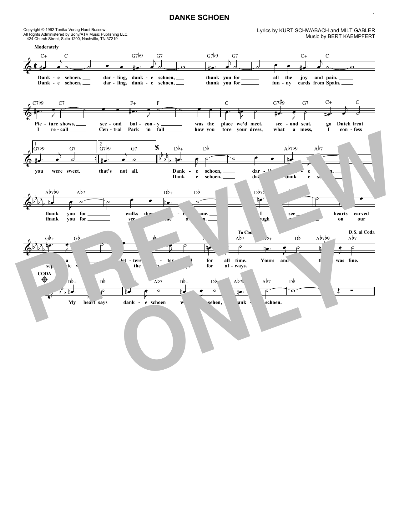 Kurt Schwabach Danke Schoen sheet music notes and chords. Download Printable PDF.