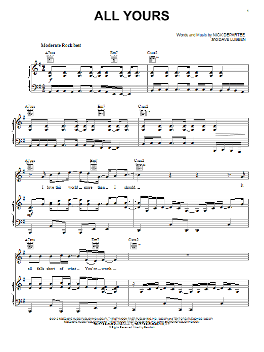 Kutless All Yours sheet music notes and chords. Download Printable PDF.