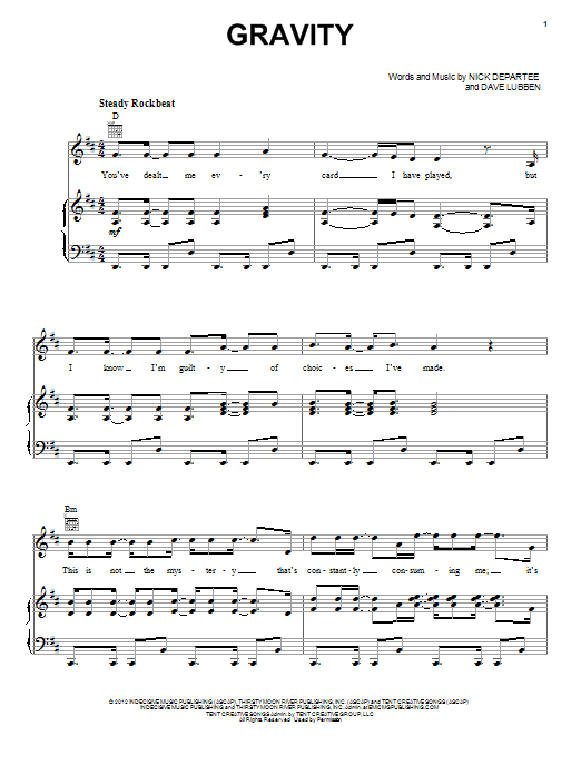 Kutless Gravity sheet music notes and chords. Download Printable PDF.