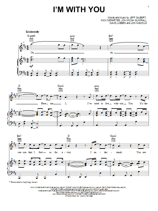 Kutless I'm With You sheet music notes and chords. Download Printable PDF.