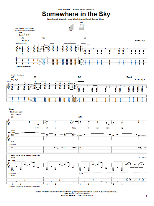 Kutless Somewhere In The Sky sheet music notes and chords. Download Printable PDF.