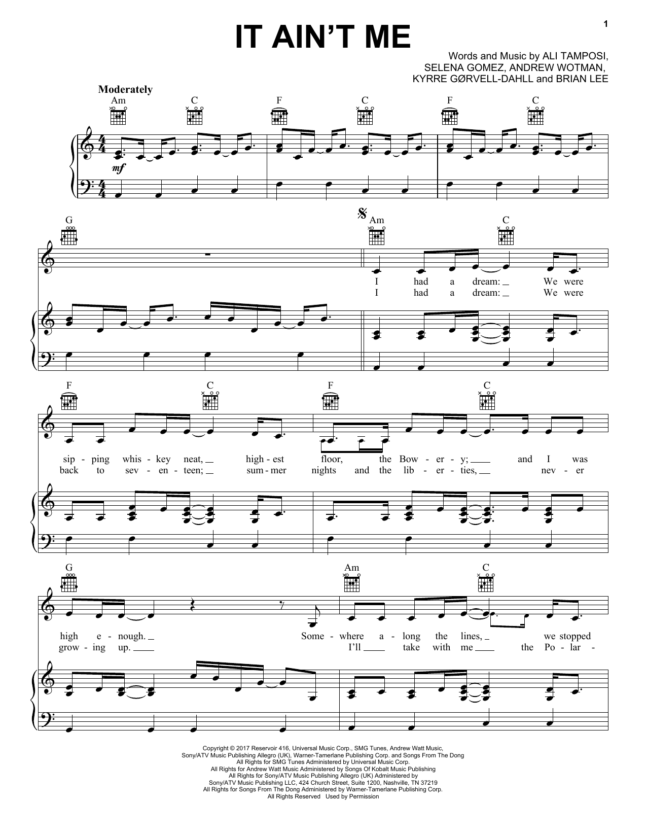 Kygo and Selena Gomez It Ain't Me sheet music notes and chords. Download Printable PDF.