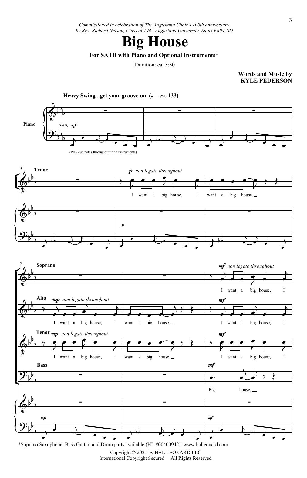 Kyle Pederson Big House sheet music notes and chords. Download Printable PDF.