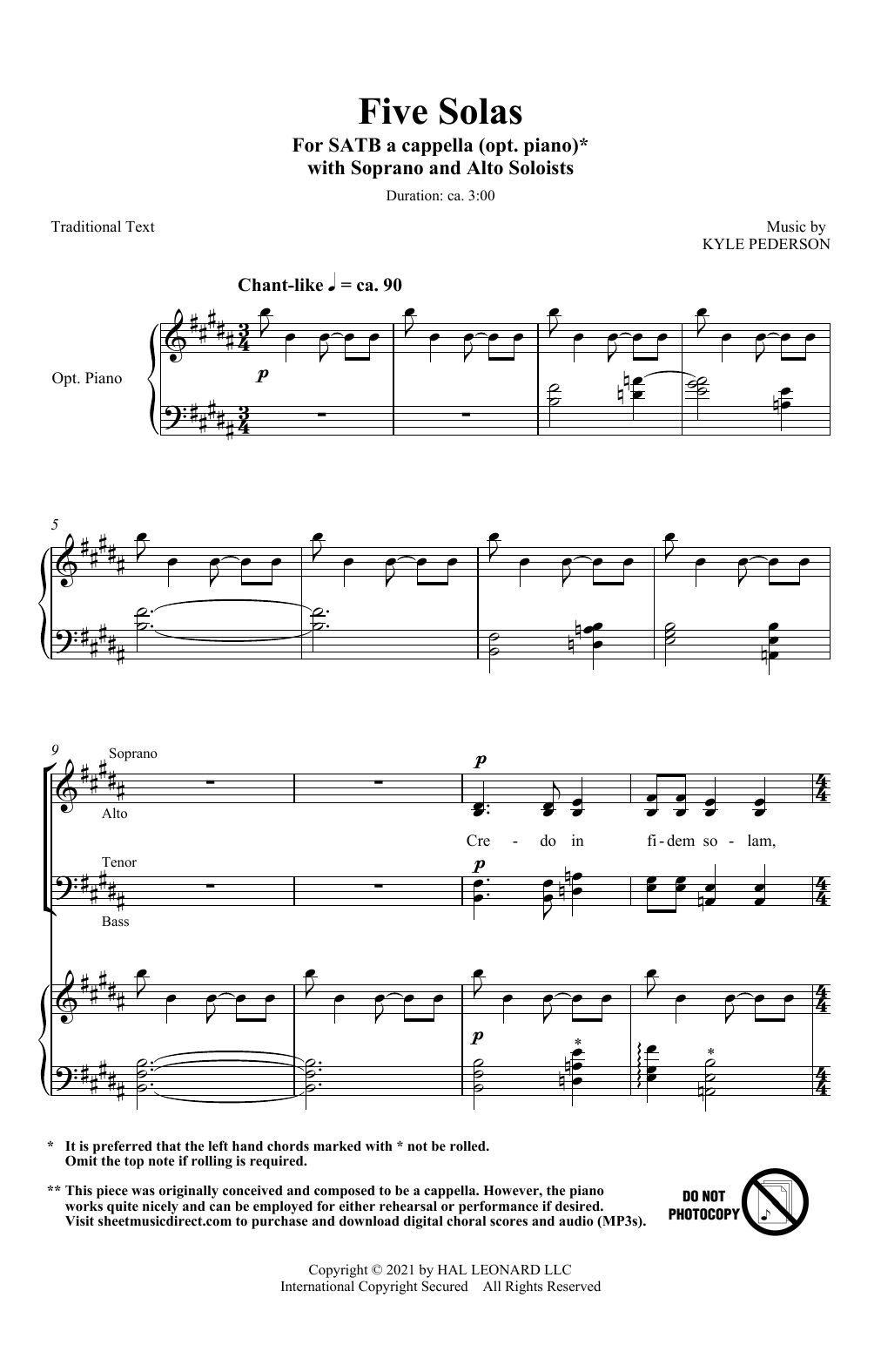 Kyle Pederson Five Solas sheet music notes and chords. Download Printable PDF.