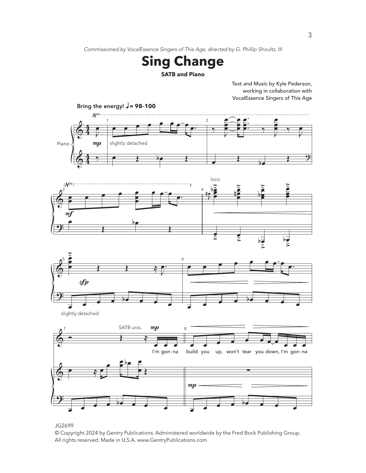 Kyle Pederson Sing Change sheet music notes and chords. Download Printable PDF.