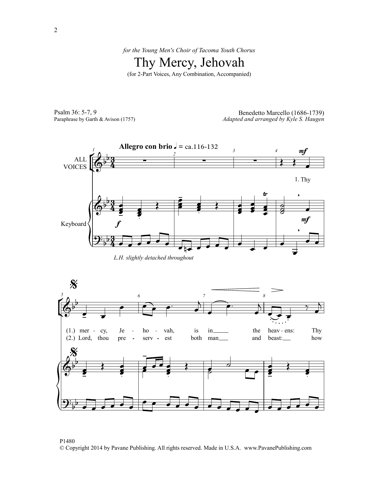 Learn to play Kyle S. Haugen Thy Mercy, Jehovah sheet music for 2-Part Choir in minutes. Price: 3.9900$ Kyle S. Haugen Thy Mercy, Jehovah sheet music notes and chords arranged for 2-Part Choir