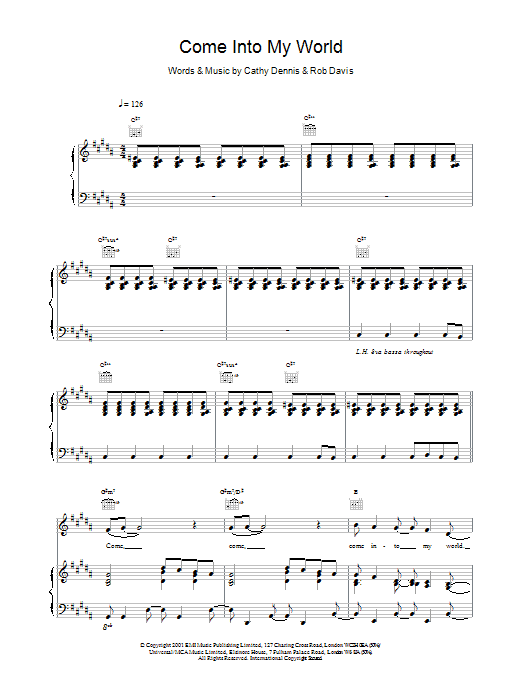 Kylie Minogue Come Into My World sheet music notes and chords. Download Printable PDF.