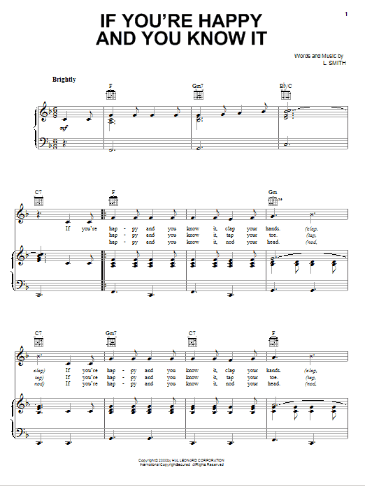 Learn to play Alfred B. Smith If You're Happy And You Know It sheet music for Easy Lead Sheet / Fake Book in minutes. Price: 5.9900$ Alfred B. Smith If You're Happy And You Know It sheet music notes and chords arranged for Easy Lead Sheet / Fake Book