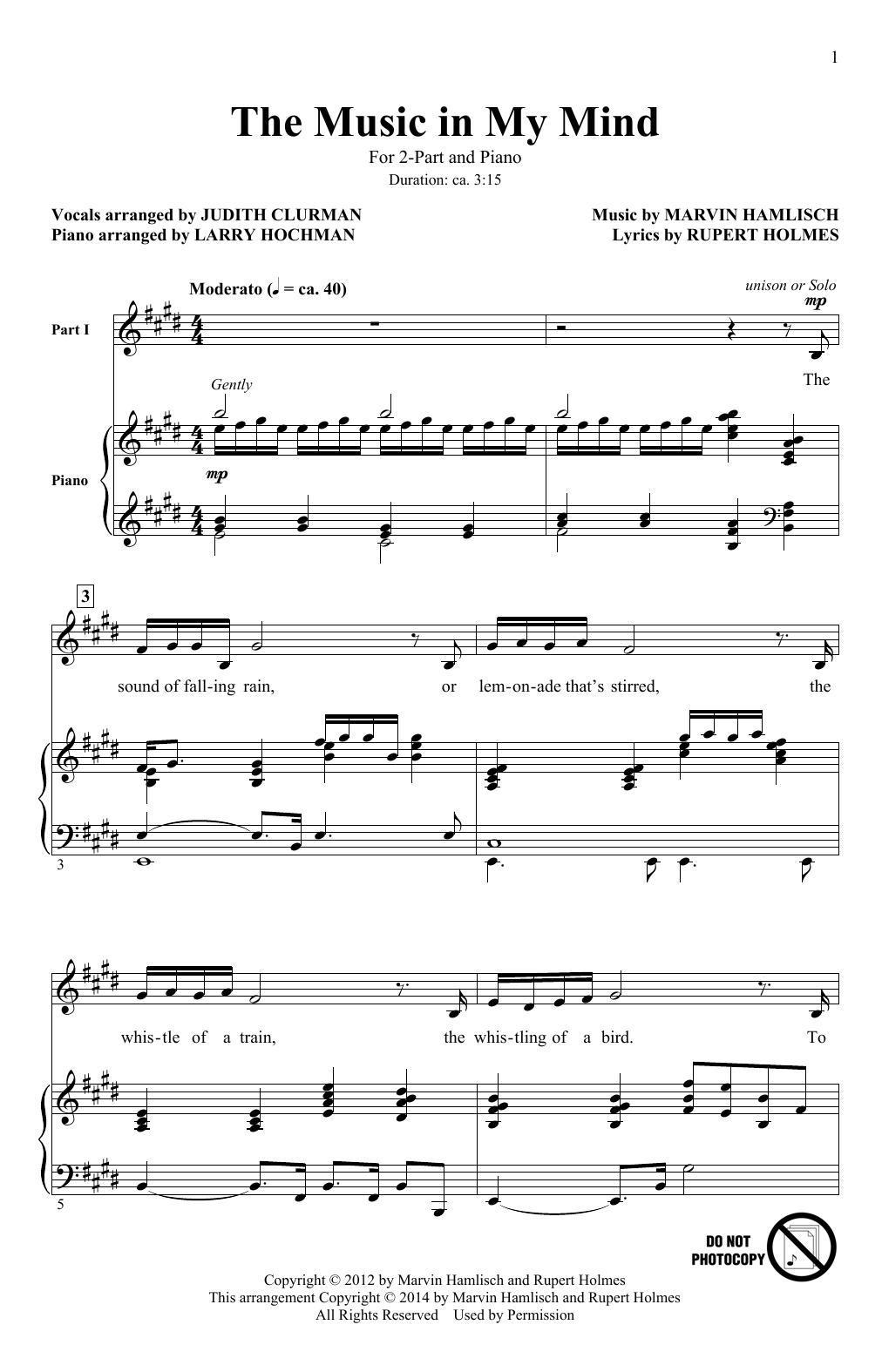 Learn to play L Hochman The Music In My Mind sheet music for 2-Part Choir in minutes. Price: 3.9900$ L Hochman The Music In My Mind sheet music notes and chords arranged for 2-Part Choir
