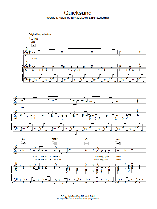 La Roux Quicksand sheet music notes and chords. Download Printable PDF.