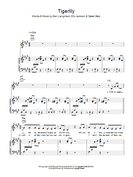 La Roux Tigerlily sheet music notes and chords. Download Printable PDF.