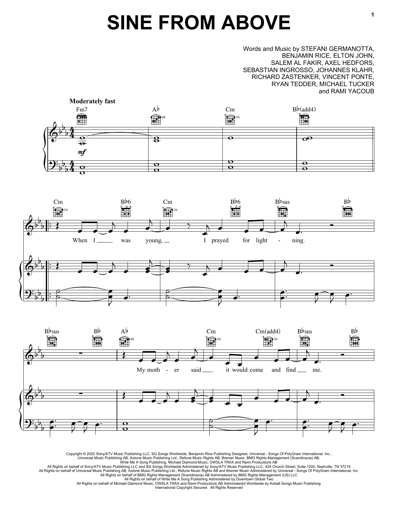 Lady Gaga & Elton John Sine From Above sheet music notes and chords. Download Printable PDF.