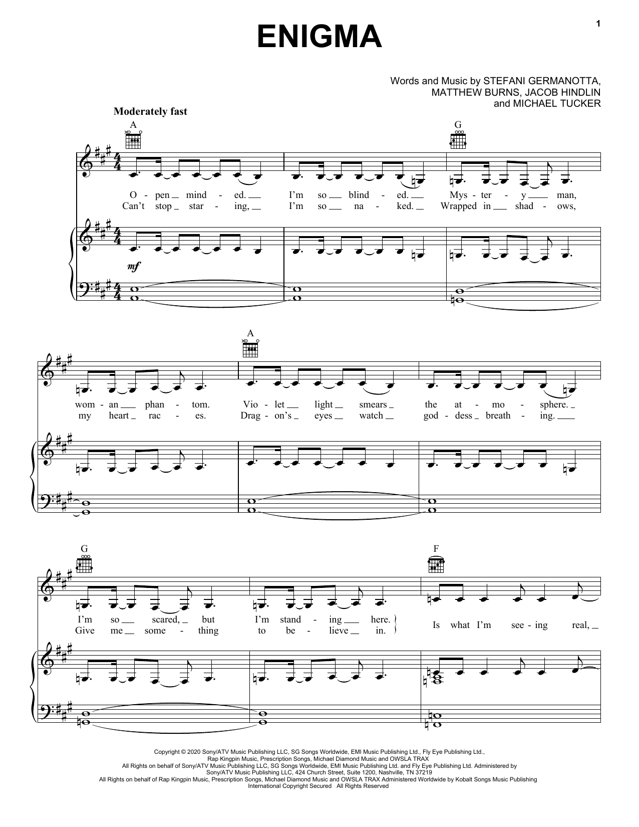 Enigma Sheet Music by Lady Gaga | Piano, Vocal & Guitar | Download 5 ...