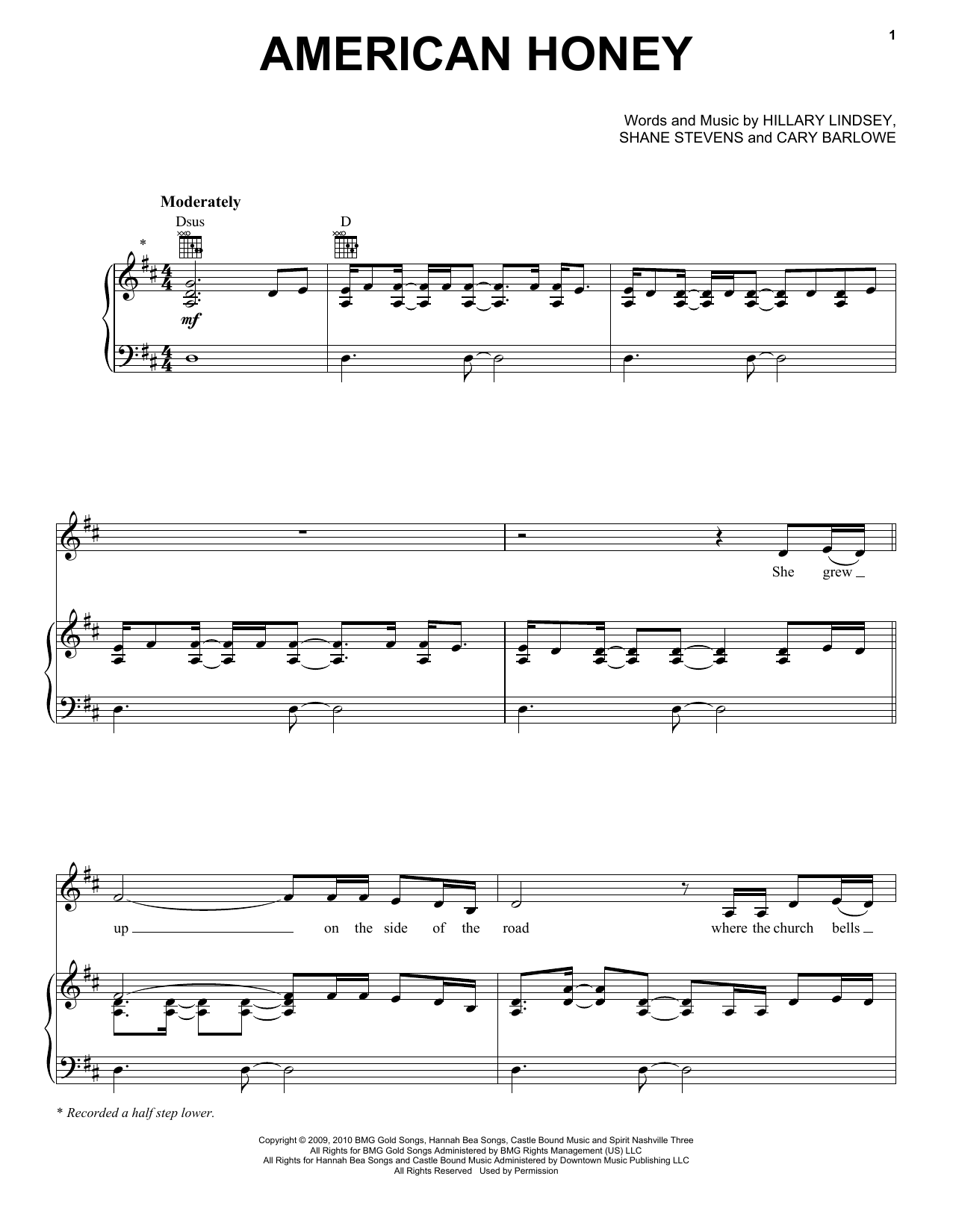 Lady Antebellum American Honey sheet music notes and chords. Download Printable PDF.