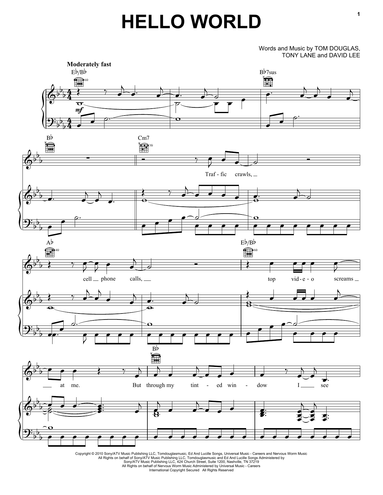 Lady Antebellum Hello World sheet music notes and chords. Download Printable PDF.