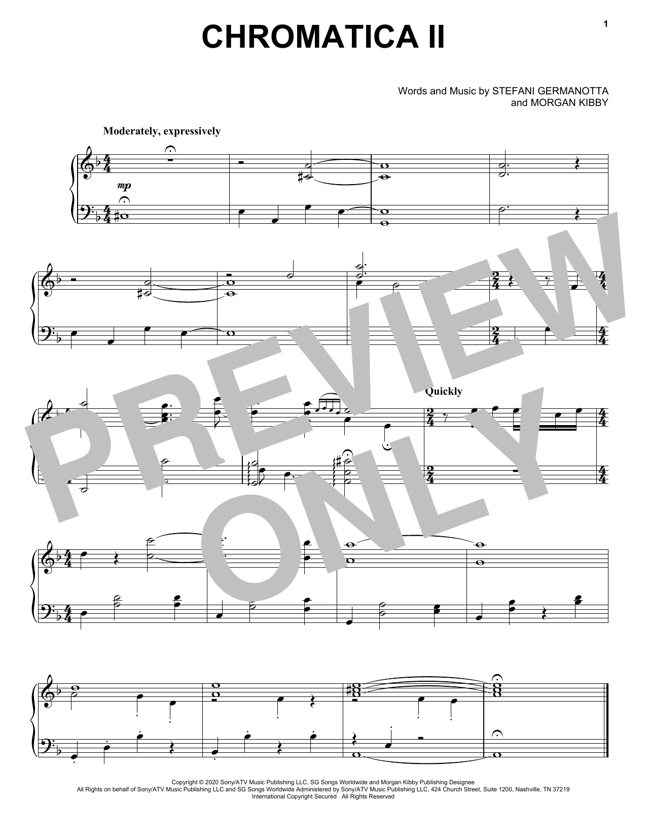 Lady Gaga Chromatica II sheet music notes and chords. Download Printable PDF.