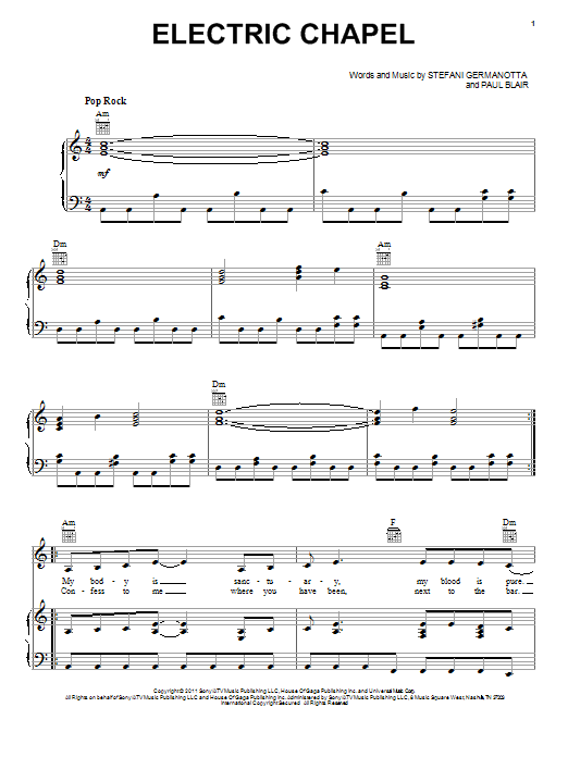 Lady Gaga Electric Chapel sheet music notes and chords. Download Printable PDF.