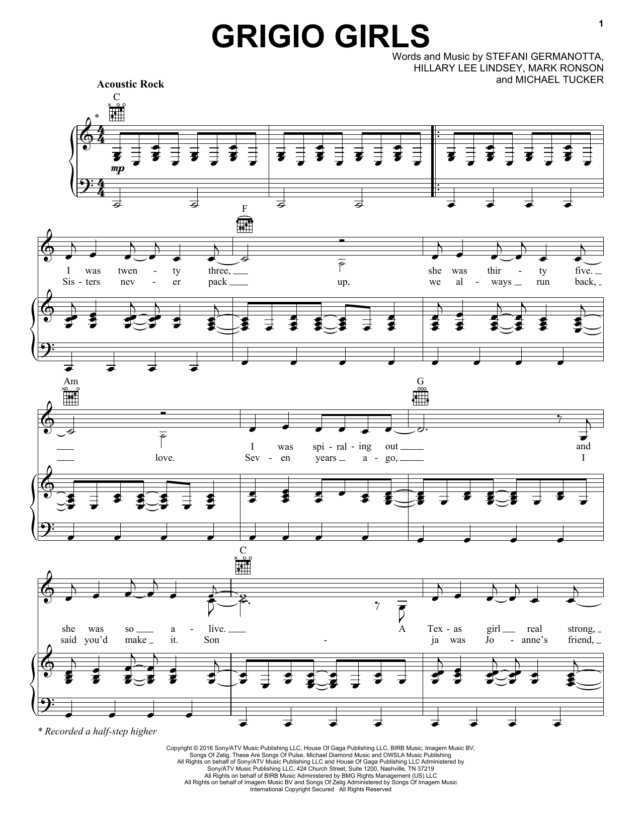 Lady Gaga Grigio Girls sheet music notes and chords. Download Printable PDF.