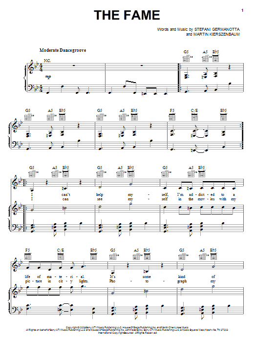 Lady Gaga The Fame sheet music notes and chords. Download Printable PDF.