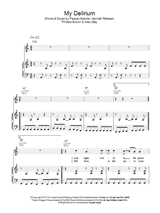 Ladyhawke My Delirium sheet music notes and chords. Download Printable PDF.