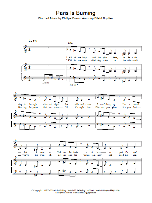 Ladyhawke Paris Is Burning sheet music notes and chords. Download Printable PDF.