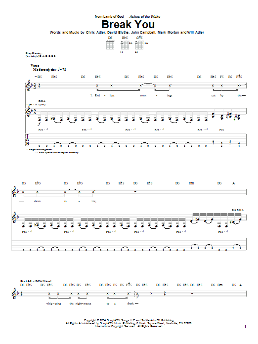 Lamb of God Break You sheet music notes and chords. Download Printable PDF.