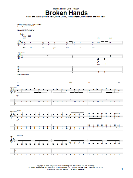 Lamb of God Broken Hands sheet music notes and chords. Download Printable PDF.