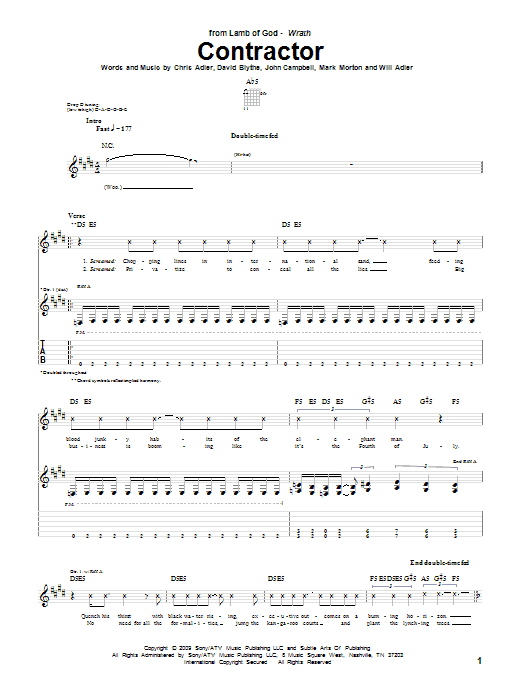 Lamb of God Contractor sheet music notes and chords. Download Printable PDF.