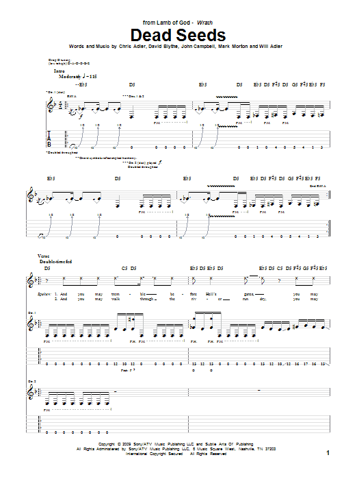 Lamb of God Dead Seeds sheet music notes and chords. Download Printable PDF.