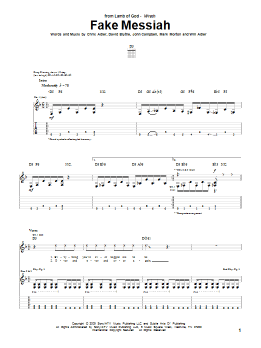 Lamb of God Fake Messiah sheet music notes and chords. Download Printable PDF.