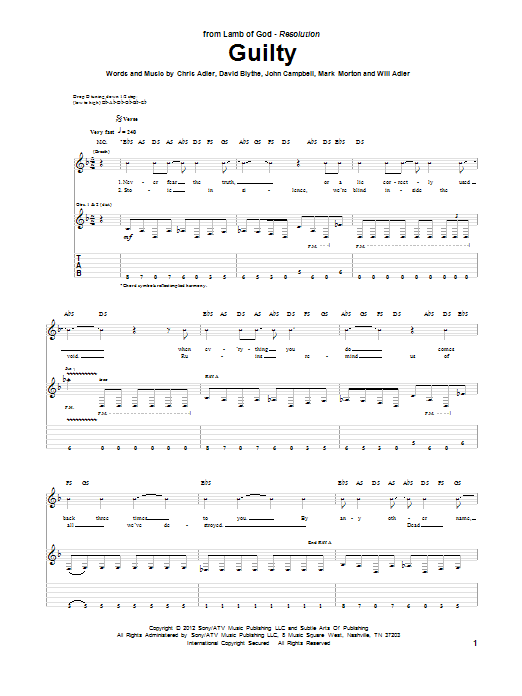 Lamb of God Guilty sheet music notes and chords. Download Printable PDF.