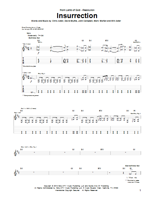 Lamb of God Insurrection sheet music notes and chords. Download Printable PDF.