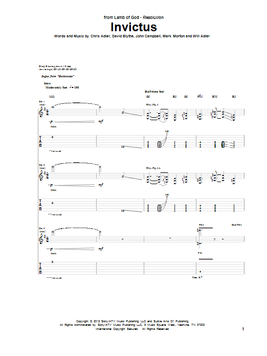 Lamb of God Invictus sheet music notes and chords. Download Printable PDF.