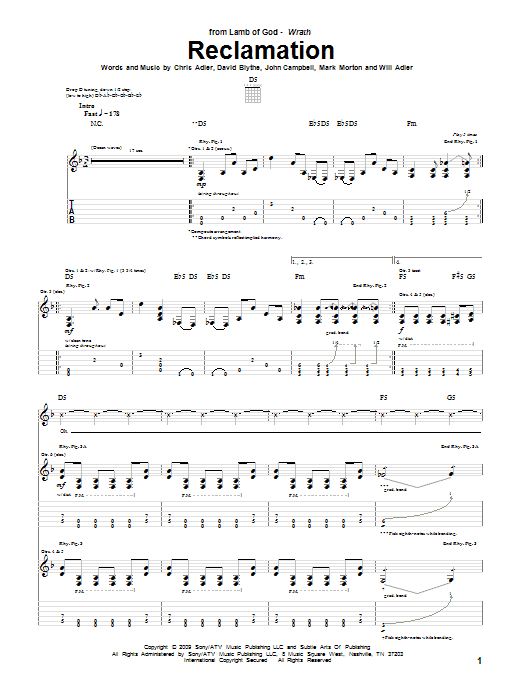 Lamb of God Reclamation sheet music notes and chords. Download Printable PDF.