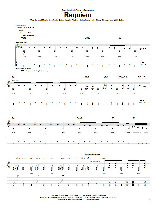 Lamb of God Requiem sheet music notes and chords. Download Printable PDF.