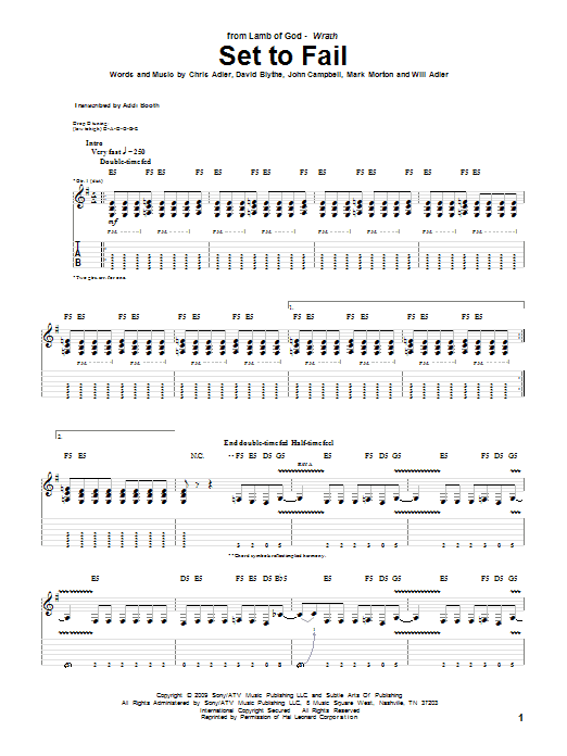 Learn to play Lamb of God Set To Fail sheet music for Guitar Tab in minutes. Price: 7.8900$ Lamb of God Set To Fail sheet music notes and chords arranged for Guitar Tab