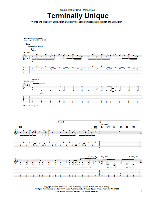 Lamb of God Terminally Unique sheet music notes and chords. Download Printable PDF.