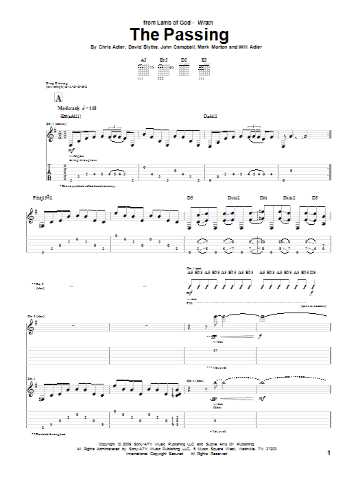 Lamb of God The Passing sheet music notes and chords. Download Printable PDF.