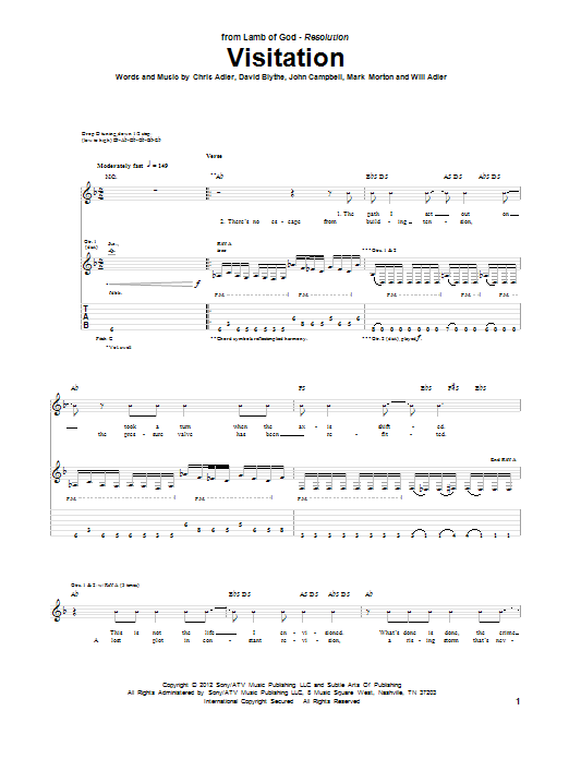 Lamb of God Visitation sheet music notes and chords. Download Printable PDF.