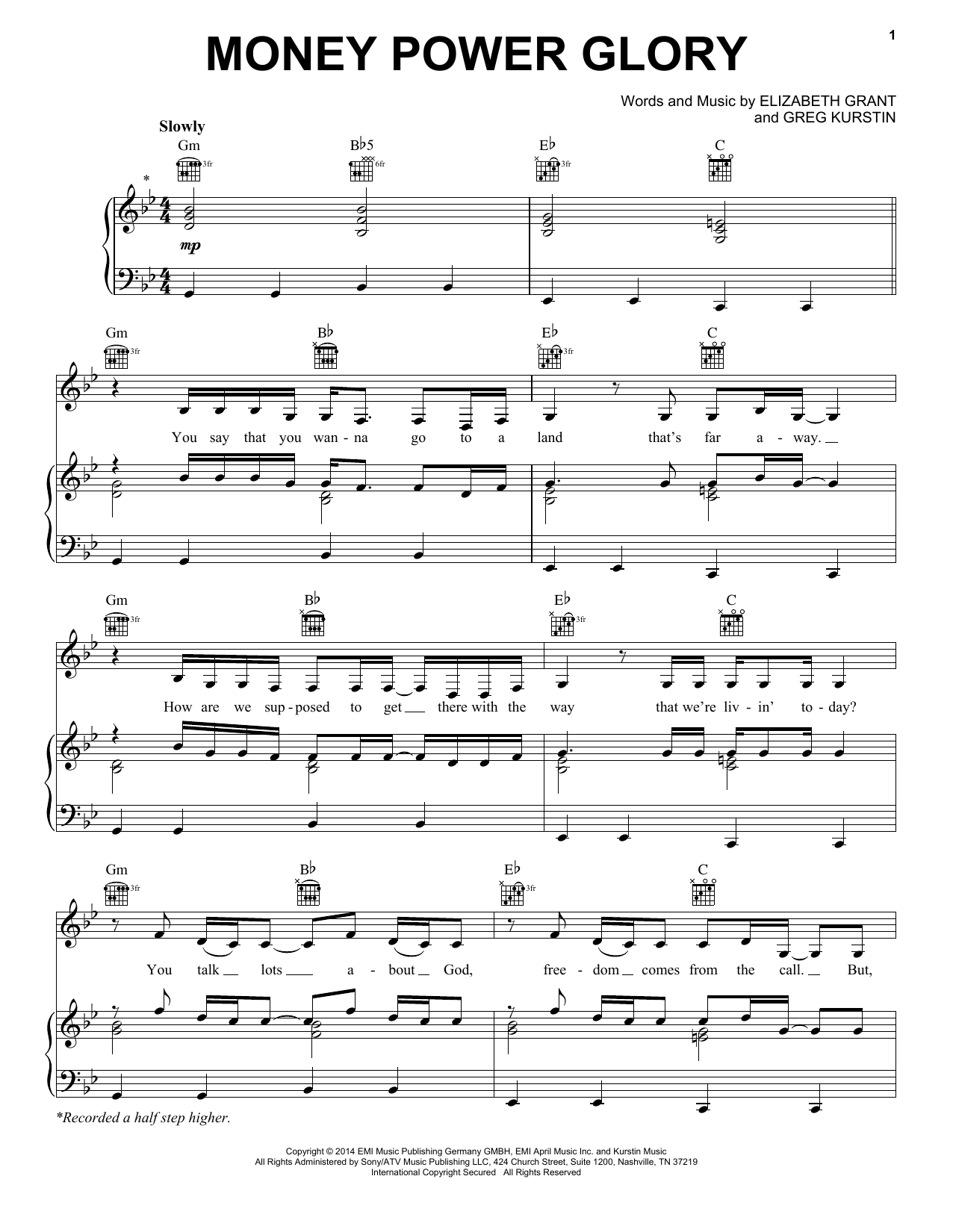 Lana Del Rey "Money Power Glory" Sheet Music & Chords for Piano, Vocal & Guitar Download PDF