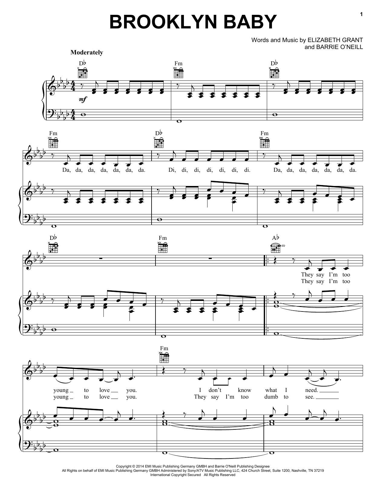 Lana Del Rey Brooklyn Baby sheet music notes and chords. Download Printable PDF.