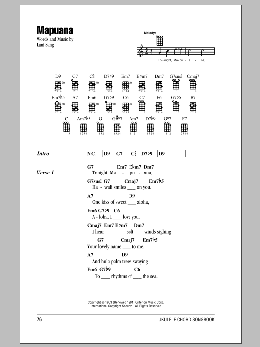 Lani Sang Mapuana sheet music notes and chords. Download Printable PDF.