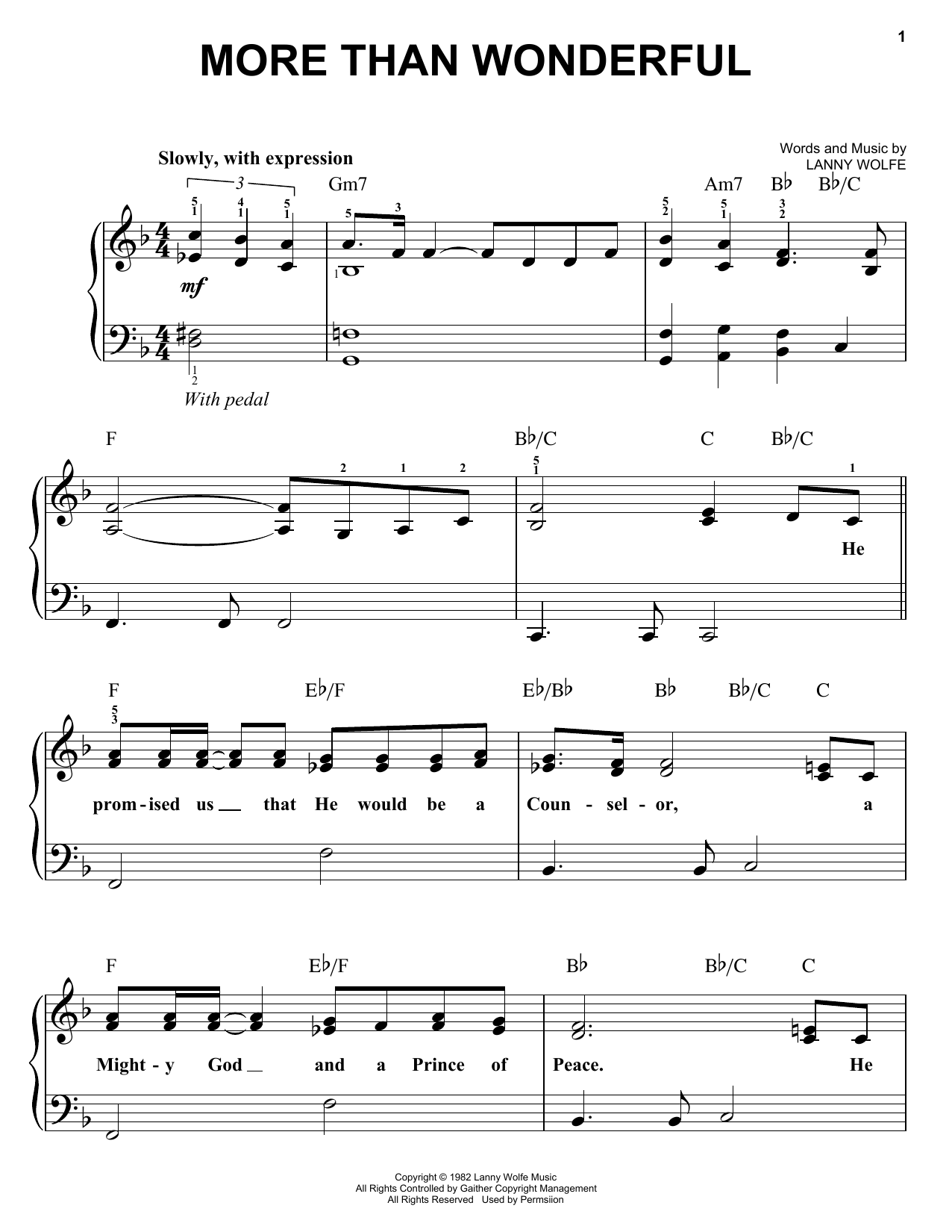 Learn to play Lanny Wolfe More Than Wonderful sheet music for Piano Solo in minutes. Lanny Wolfe More Than Wonderful sheet music notes and chords